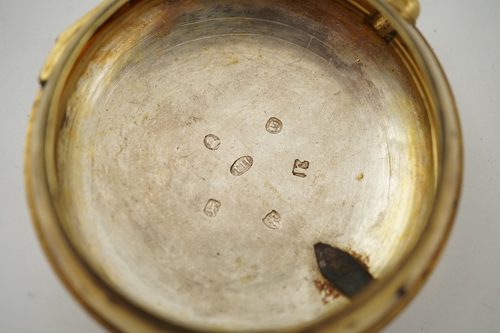 A George III silver gilt pair cased rack lever keywind pocket watch by P. Litherland & Co, Liverpool, with Roman dial and subsidiary seconds (hand missing)